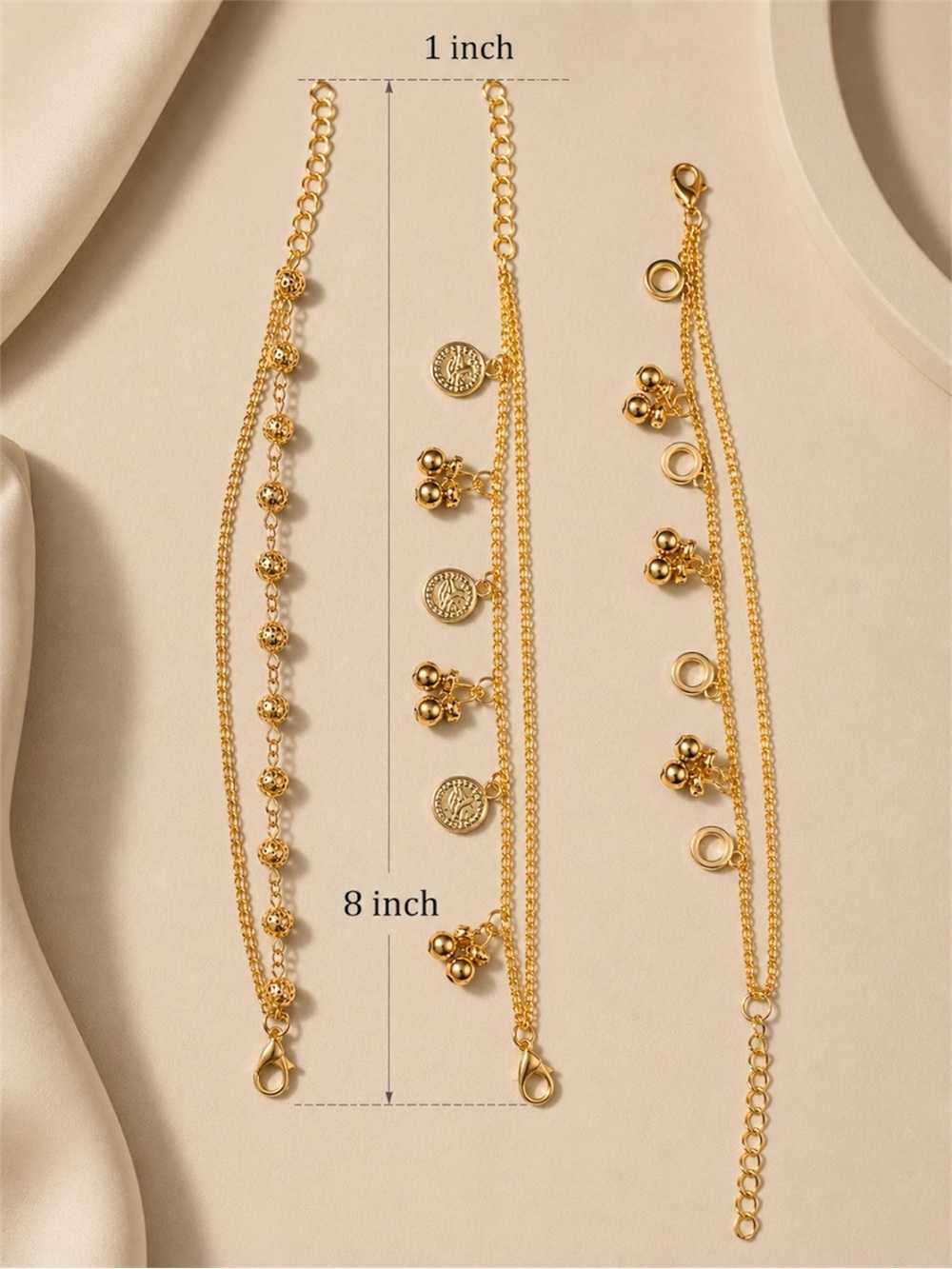 Bundle 3 Gold Tone Charm Bracelet Bundle – 8 Inch Adjustable – Boho Chic NWT - Picture 2 of 5